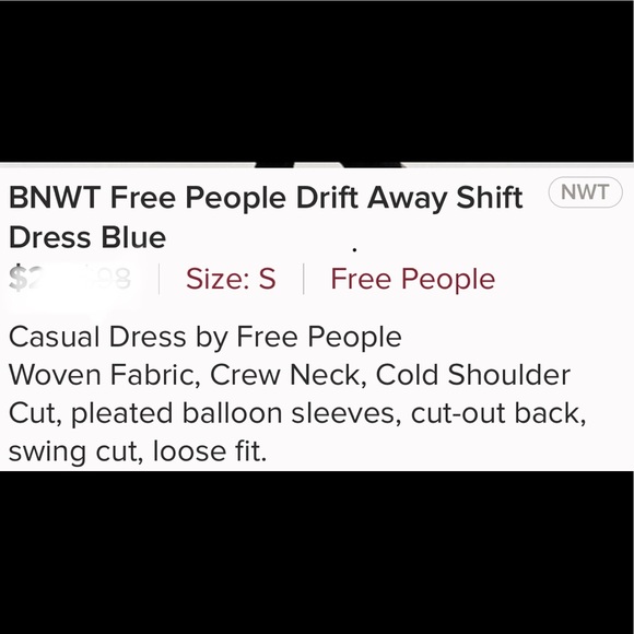 🆕 NEW FREE PEOPLE DRESS COLD SHOULDER BLUE SMALL - Picture 7 of 8